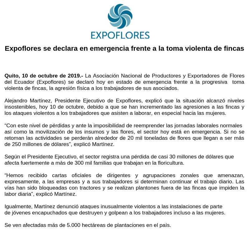 Expoflores declares itself in emergency as floral farms hit by violence in Ecuador