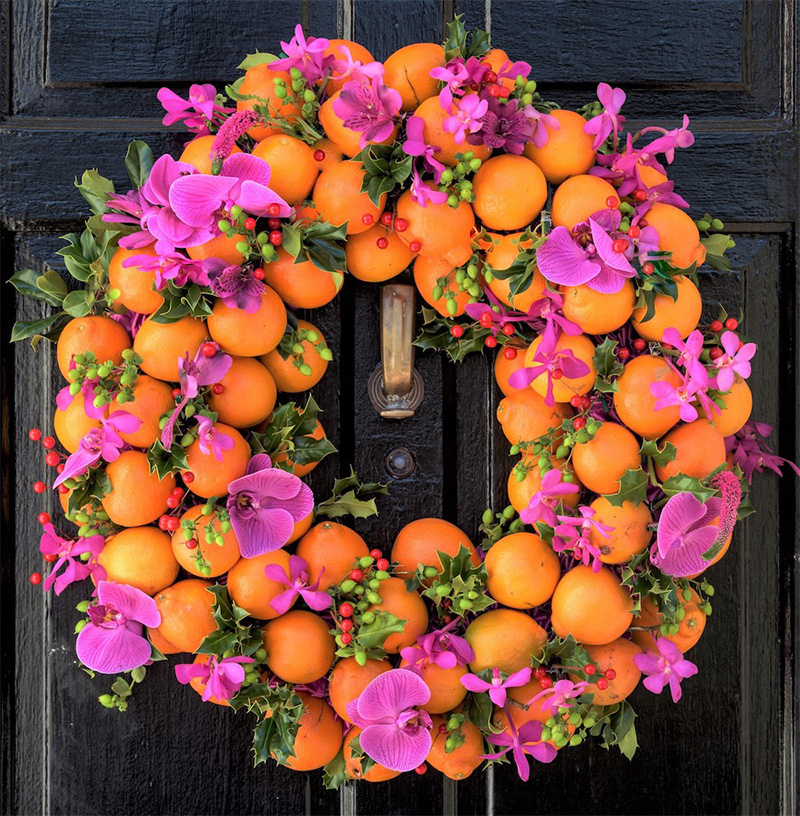 wreath with oranges and orchids