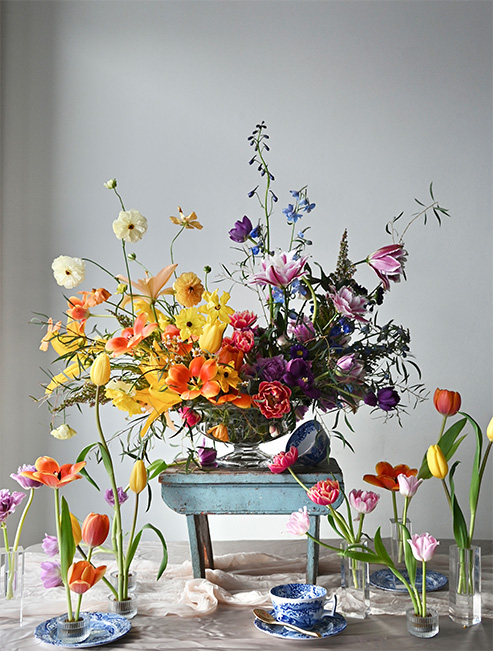 Final display of flowers on a table