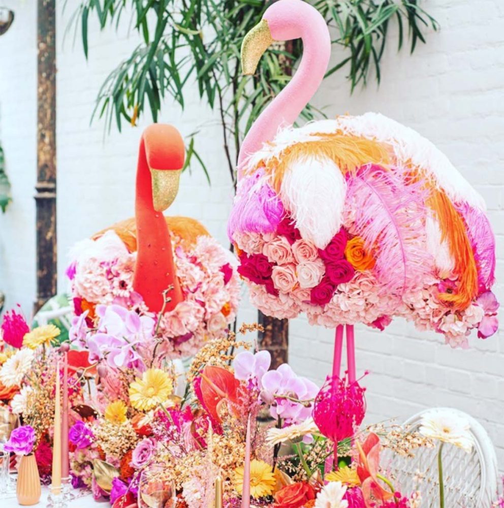 flamingo closeup floral display