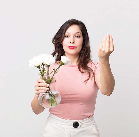 Photos Brunette girl Pose young woman Asiatic Flowers Hydrangea