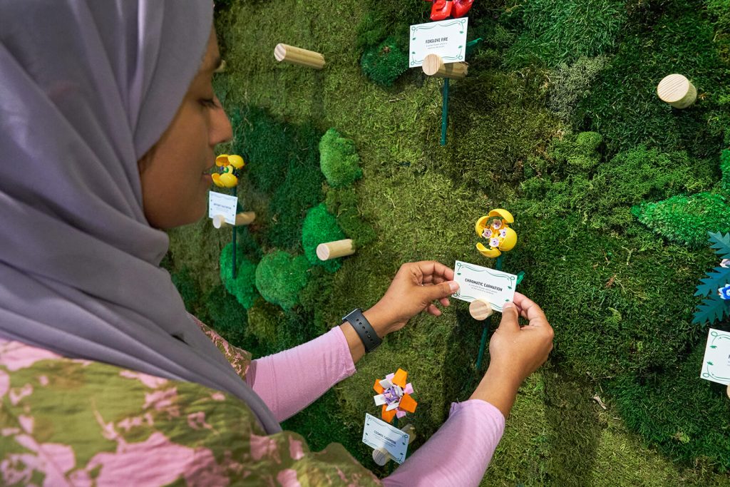 The LEGO Flower Wall featured the creations of different visitors
Image: Courtesy of LEGO