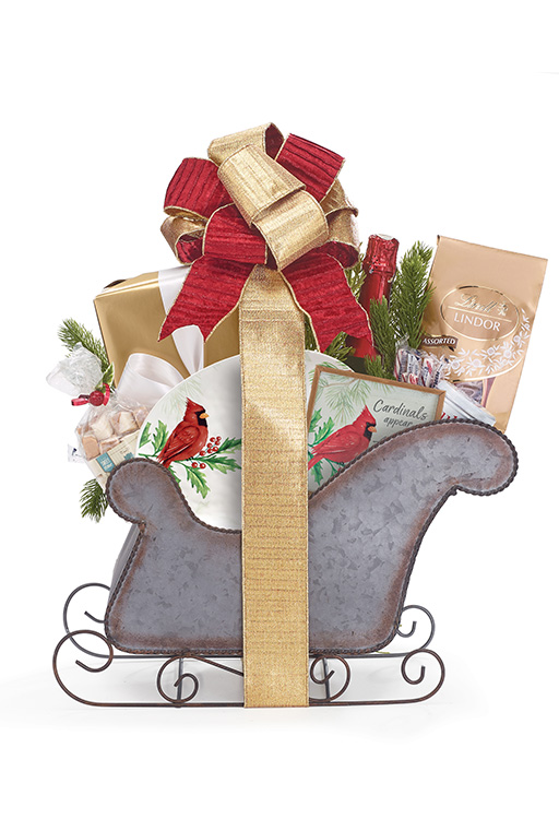 sleigh container filled gift basket
