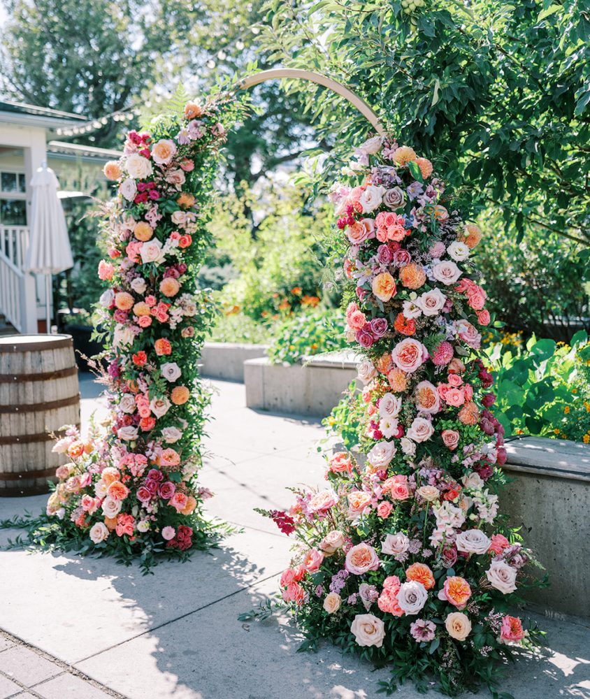 flower pole archway made with garden roses