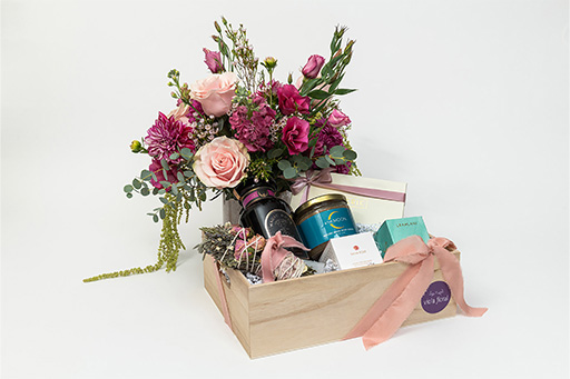 gift box with vase of flowers
