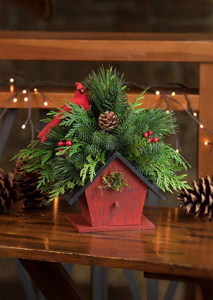 holiday greens design made in a bird house